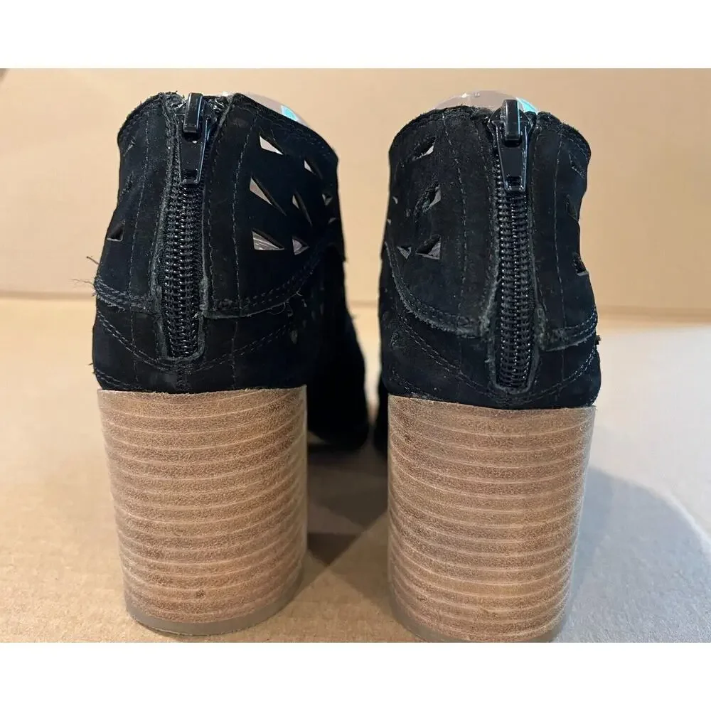 Steve Madden Jarlyn Cutout Suede Leather Booties Womens 9.5M Block Heel Black